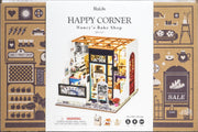 Voordeelpakket Happy Corner - Carl's Fruit Shop - Nancy's Bake Shop - Emily's Flower Shop - Robotime Houten Modelbouw met verlichting - Miniatuur Bouwpakket