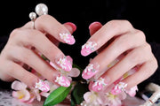 24-delige kunstnagel Art-decoratieset. Roze met mooie bloemen. Volledige dekking DIY Kunstnagels. 10 verschillende maten en minimaal 2 stuks per maat 9 varianten