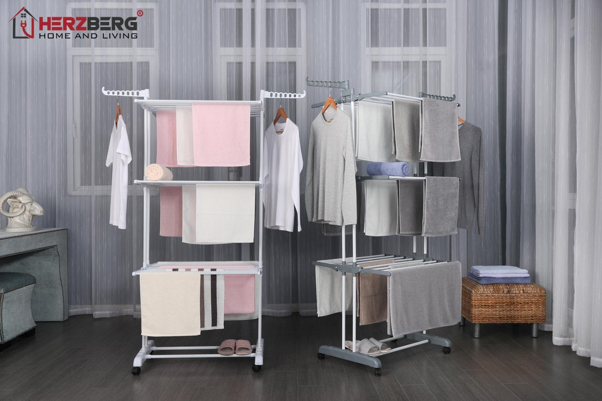 Herzberg Droogrek - Multifunctionele Opvouwbare - Bewegend Kledingrek - Grijs - HG8034