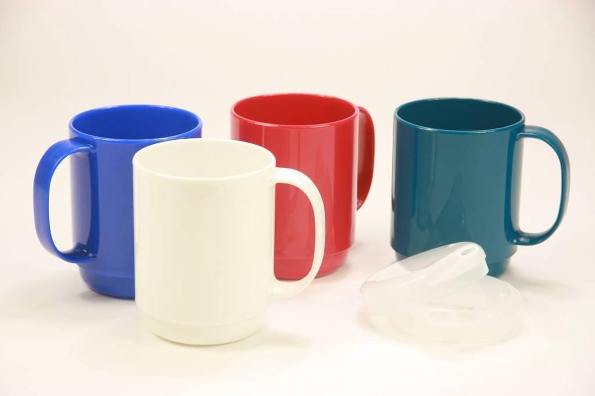 Witte drinkbeker/tas met 1 handvat Melamine Henkel Klassik 375 ml type 510