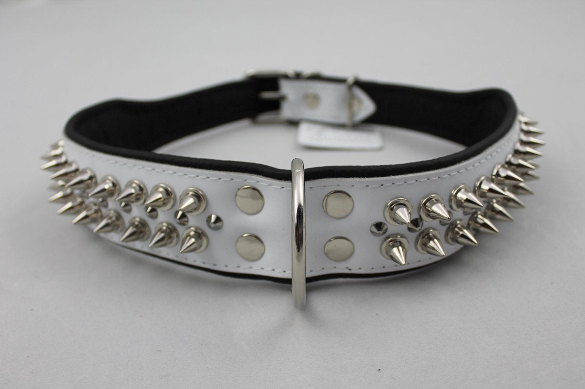 Dog's Companion Leren Halsband - met spikes - 51-60 cm x 50 mm - Wit/Zwart