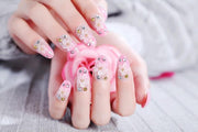 24-delige kunstnagel Art-decoratieset. Roze met florale stijldecoratie. Volledige dekking DIY Kunstnagels. 10 verschillende maten en minimaal 2 stuks per maat 9 varianten