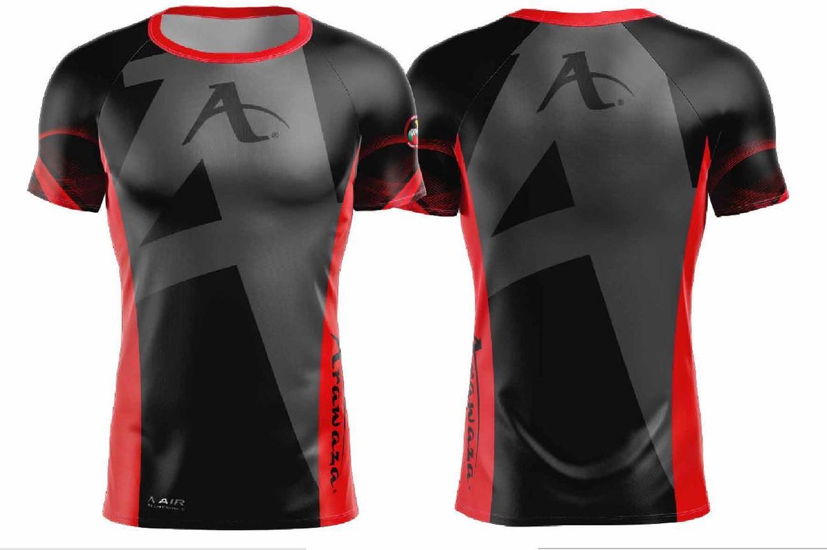 T-shirt Arawaza | dry-fit | zwart-rood - Product Kleur: Zwart Rood / Product Maat: XS
