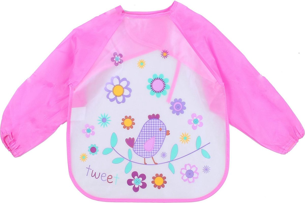 JillyBee - Slabber - Schort - Slabberschort - Waterproof - Mouwen - Vogel - Roze