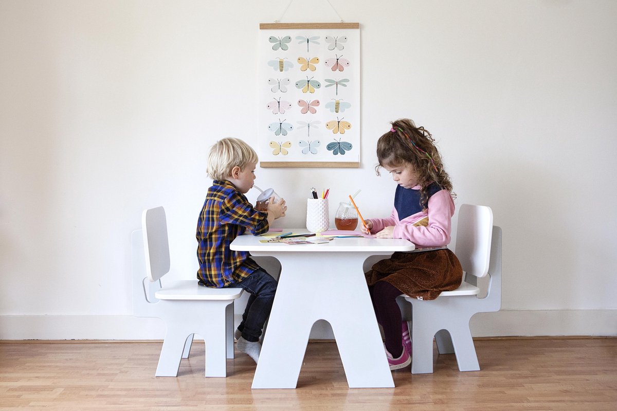 Dipperdee houten tafel met stoeltjes - grijs wit