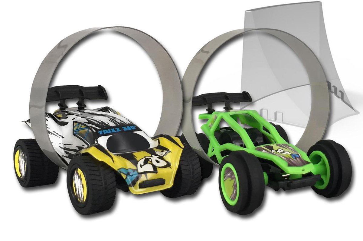 Trixx 360 2 Stuntcars (groen/geel) incl. Stuntramp bocht
