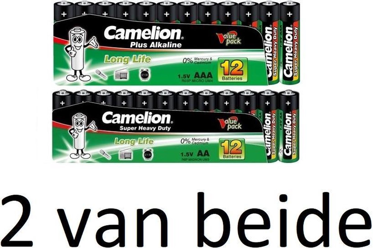 24 Camelion Green Zinc AA & 24 Camelion Green Zinc AAA Batterijen