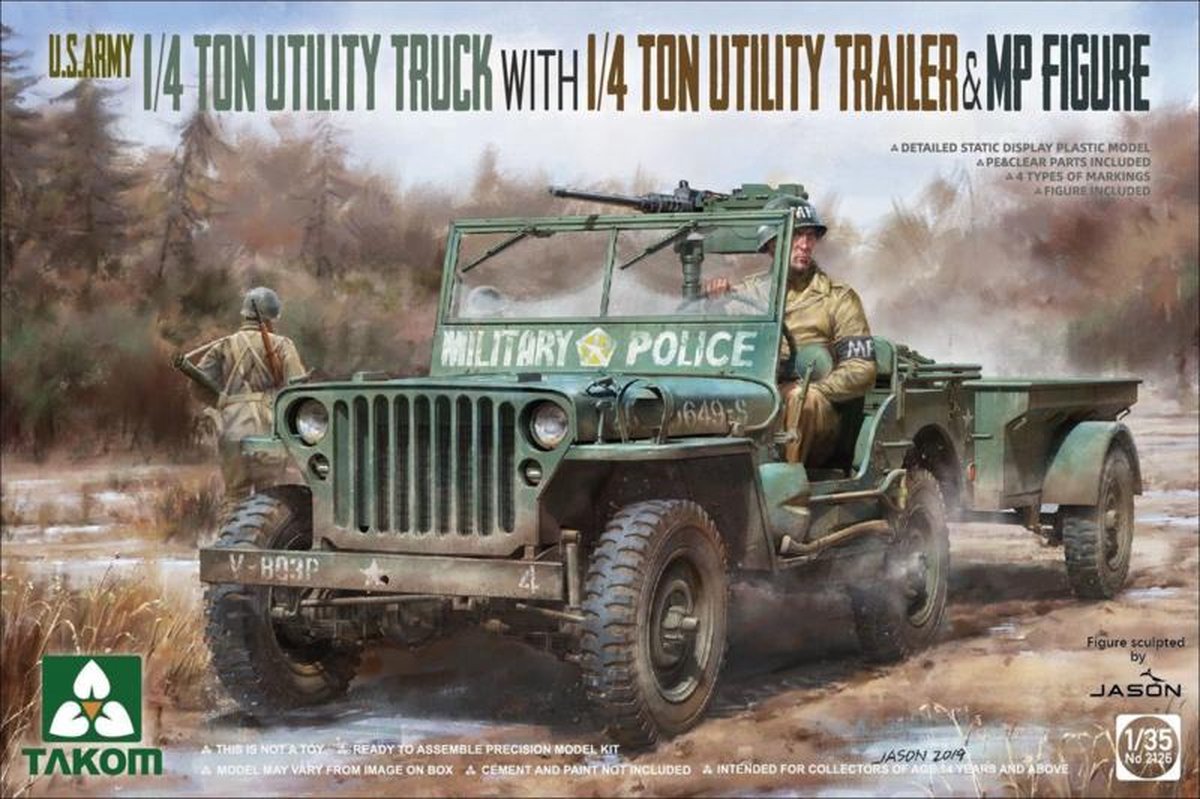 Takom | 2126 | 1/4 ton truck (jeep) with 1/4 ton trailer & MP figure |  1:35