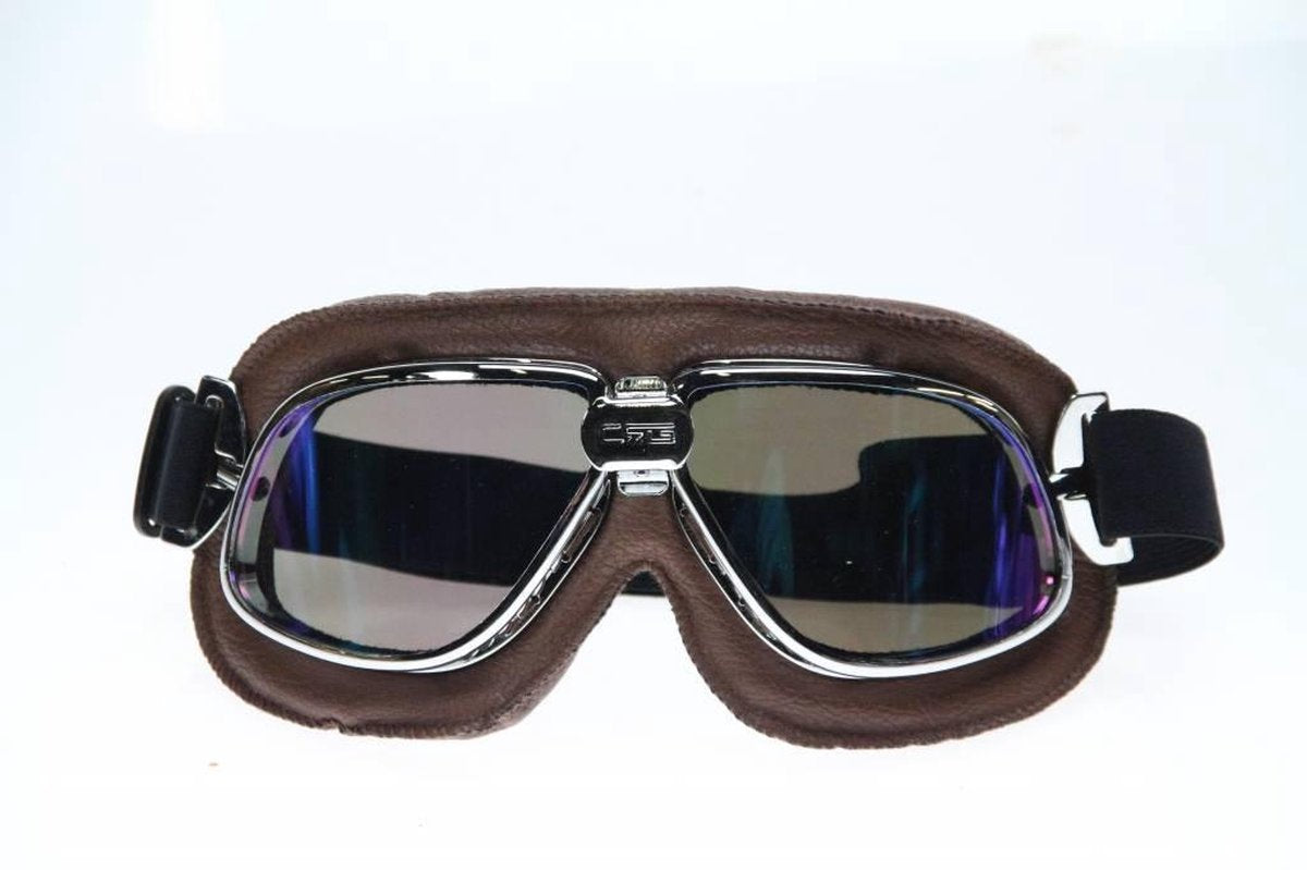 Classic chrome- bruine motorbril multi kleur glas