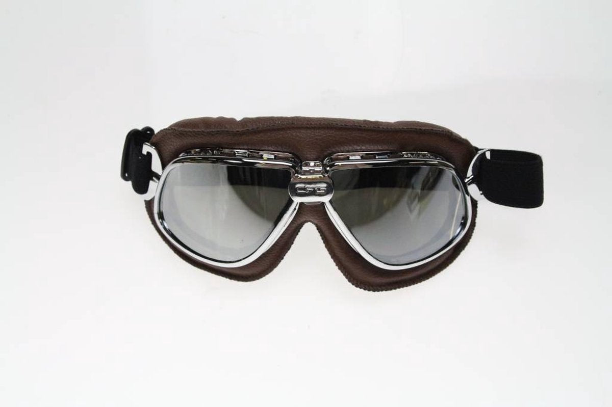 Classic chrome- bruine motorbril zilver reflectie glas