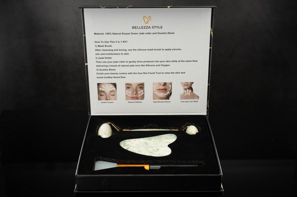 Bellezzastyle: Jade Stones + Gua sha stone + mask brush