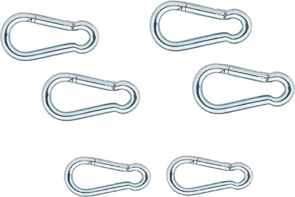 6x stuks karabijnhaak / karabijnhaken verzinkt staal - verschillende formaten - 2x 12 cm / 2x 10 cm / 2x 8 cm - snaphooks/ carabiners