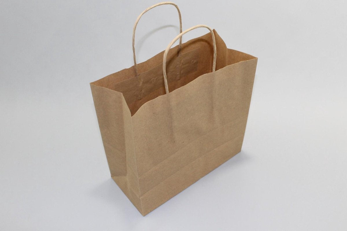 Draagtassen Papier Bruin 18x8x22cm Kraft Papier 90 grams met gedraaid handvat (50 stuks)
