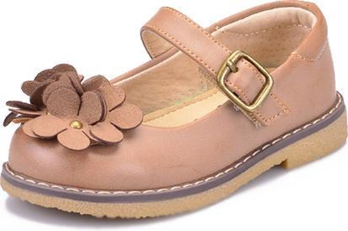 Ballerina Julia – leren ballerina met enkelbandje - cognac - maat 21