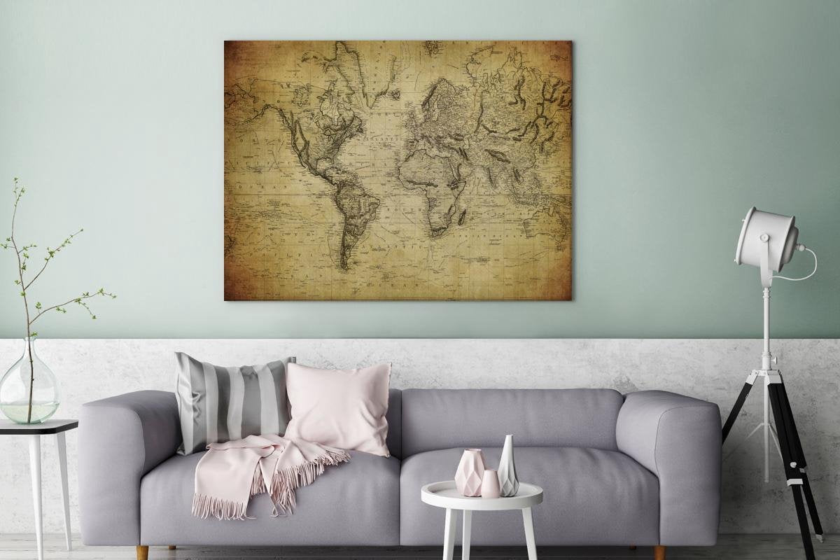 Canvas Wereldkaart - Vintage - Antiek - 160x120 cm - Wanddecoratie
