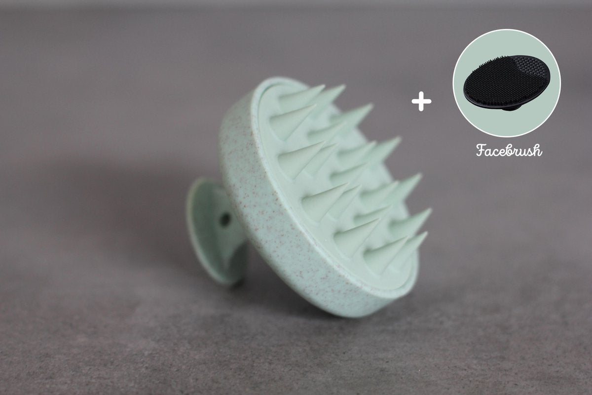 PROSIN® Scalp Massager – Siliconen Haarborstel - Massage Borstel – Massage Brush – Shampoo Borstel - Haarborstel - Anti Roos - Mintgroen - Plus Gezichtsborstel Zwart - (face brush/cleaner)