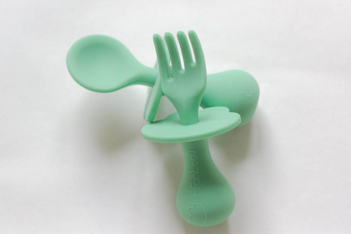Wallsy Baby Bestek Siliconen Vork En Lepel | Oefenbestek / Babyservies | Helpt baby’s en peuters zelfstandig eten | Ideale Cadeau | Groen