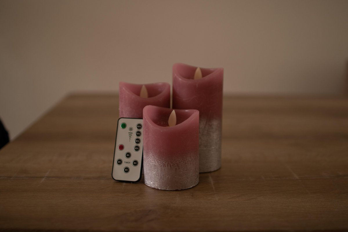 6x Ledkaars dansvlam wax set a 3 stuks roze