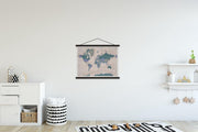 Wereldkaart - Vintage - Paars schoolplaat platte latten zwart