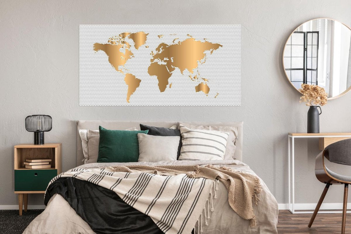 Wereldkaarten - Wereldkaart - Goud - Golf - 160x80 cm