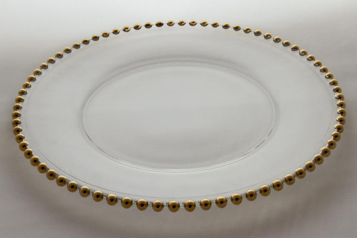 Kristal serveerbord met gouden parels