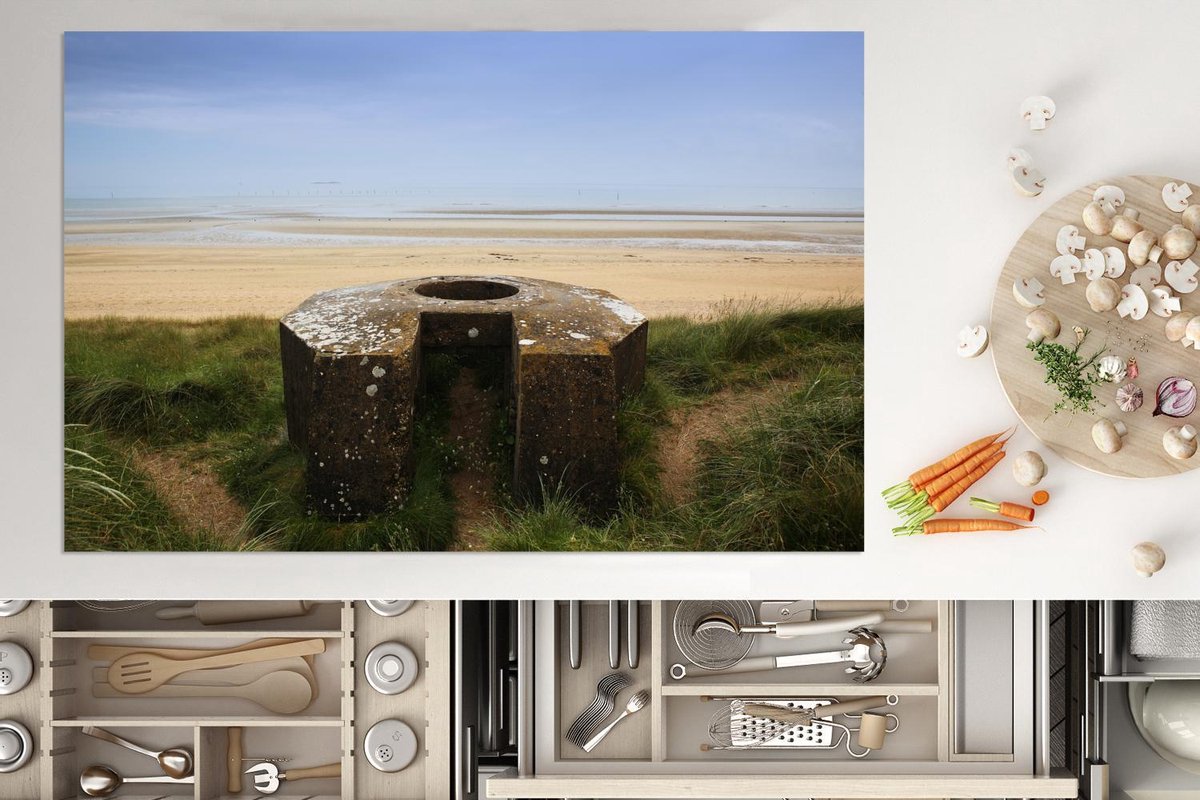 Luxe inductie beschermer Stranden van D-Day - 80x52 cm - Basis van kanon op Franse Utah Beach bij stranden van D-Day  - inductiebeschermer