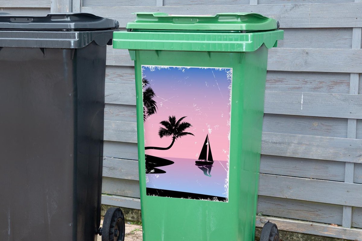 Container sticker Boot - Palmboom - Nacht - Zomer - 40x60 cm - Kliko sticker