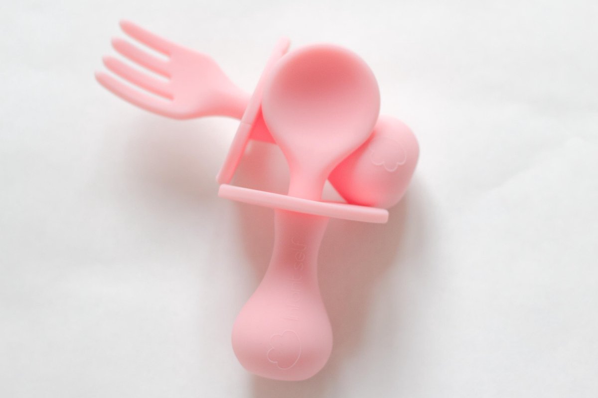 Wallsy Baby Bestek Siliconen Vork En Lepel | Oefenbestek / Babyservies | Helpt baby’s en peuters zelfstandig eten | Ideale Cadeau| Roze