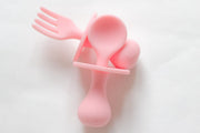 Wallsy Baby Bestek Siliconen Vork En Lepel | Oefenbestek / Babyservies | Helpt baby’s en peuters zelfstandig eten | Ideale Cadeau| Roze