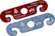 Wijnbutler / Wijnglasdrager - set van 2 - Merry Christmas & Happy New Year - blauw/rood