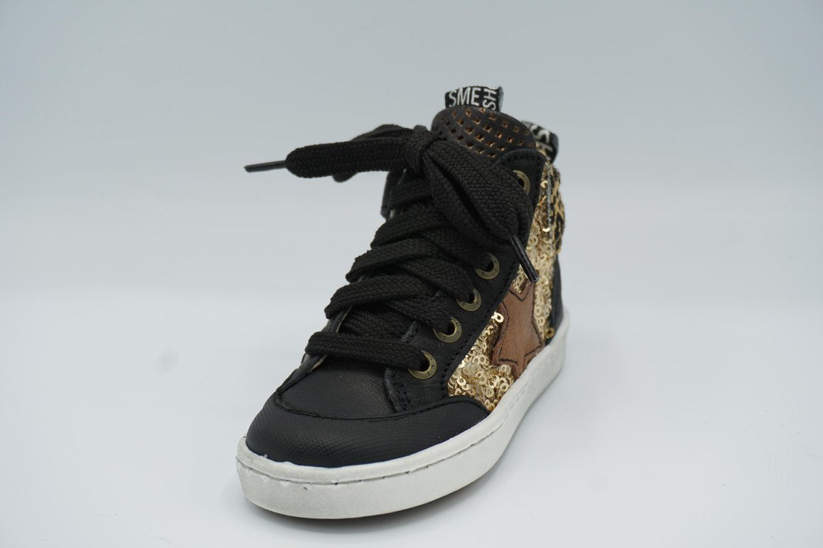 Shoesme  W052  Zwart met gouden veterschoen maat 21