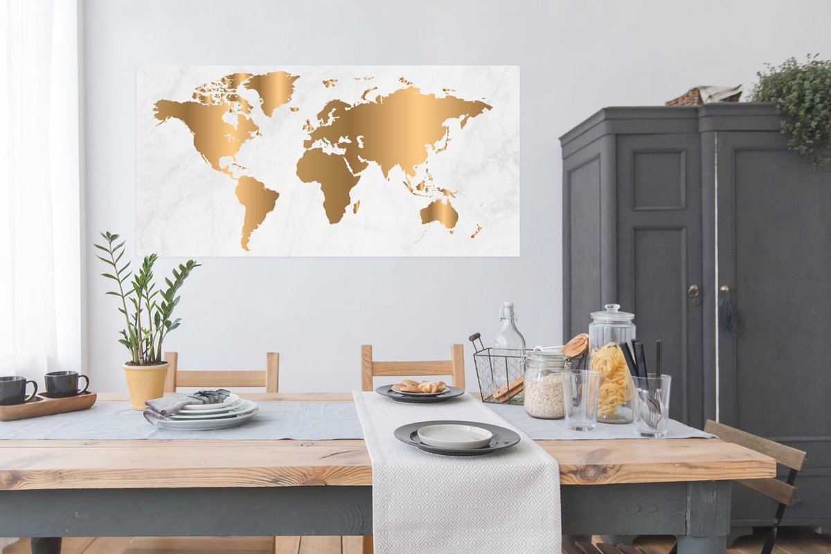 Wereldkaarten - Wereldkaart - Goud - Marmer - 160x80 cm