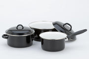 Lite-Body Pannenset - 3-delig - Kookpan 18cm & 20cm + steelpan 16cm - Emaille -  Zwart