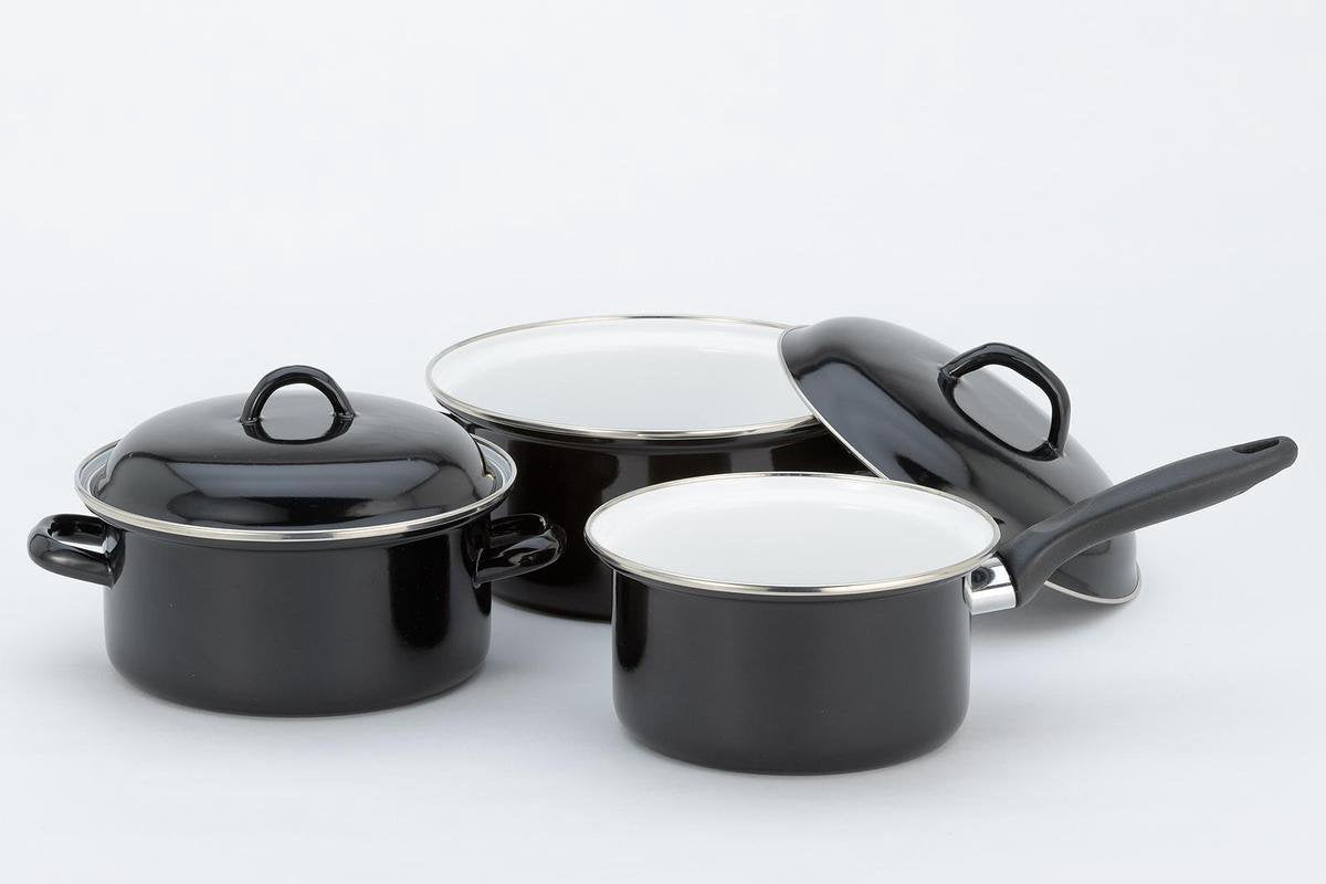 Lite-Body Pannenset - 3-delig - Kookpan 18cm & 20cm + steelpan 16cm - Emaille -  Zwart