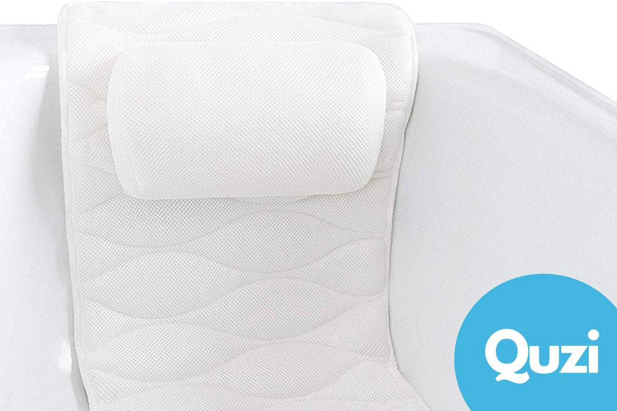 Luxe Badkussen Badmatras Nekkussen Badkussens voor in Bad Hoofdsteun - Spa Badkussen met 13 Zuignappen - Hoofdsteun Bad - 120x40cm - Wit - Quzi®
