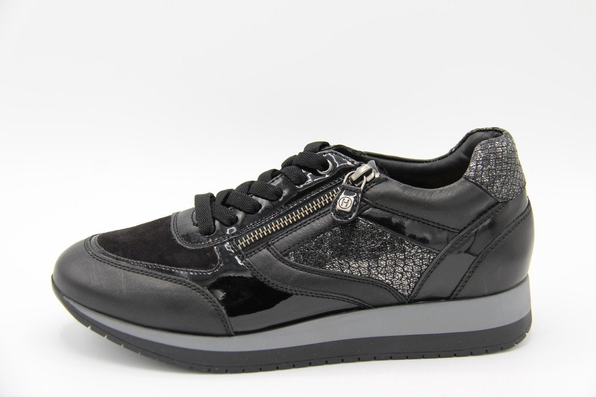 Helioform- 253041 zwarte sneaker met veter en rits -H- maat 42