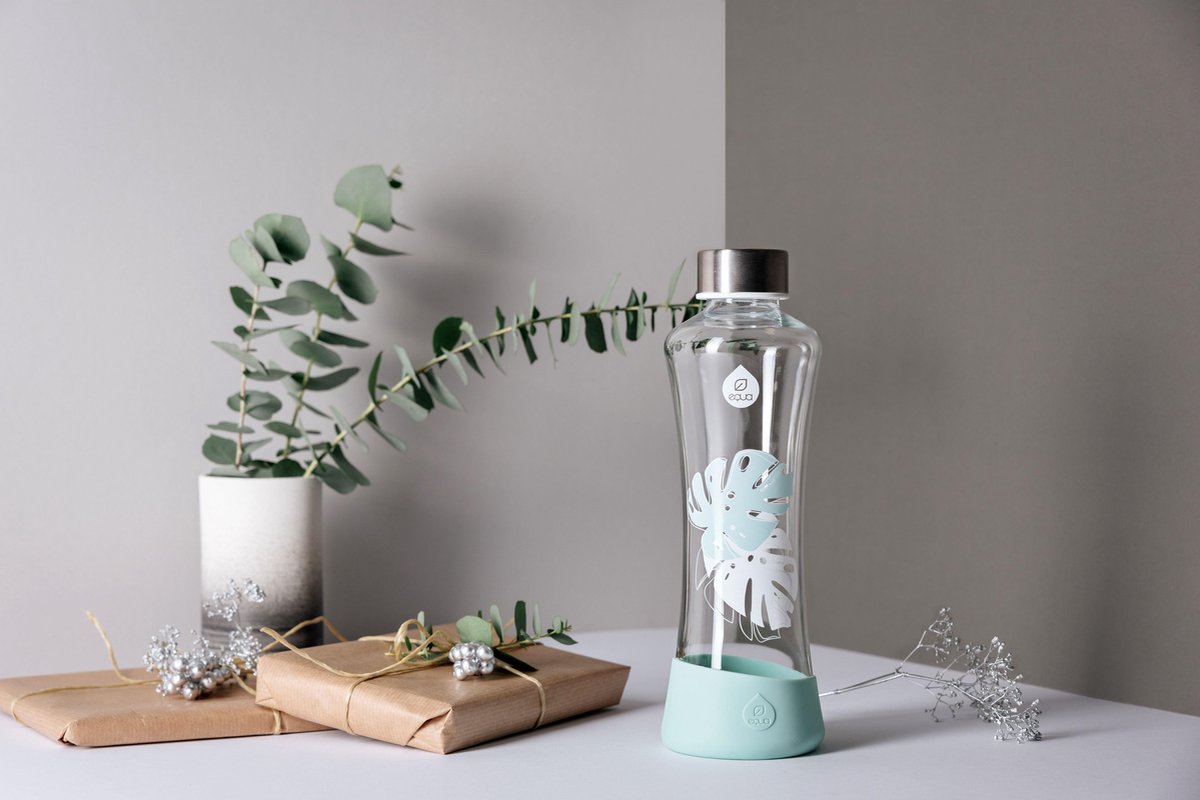 Equa Esprit Squeeze glazen waterfles 550 ml - Monstera