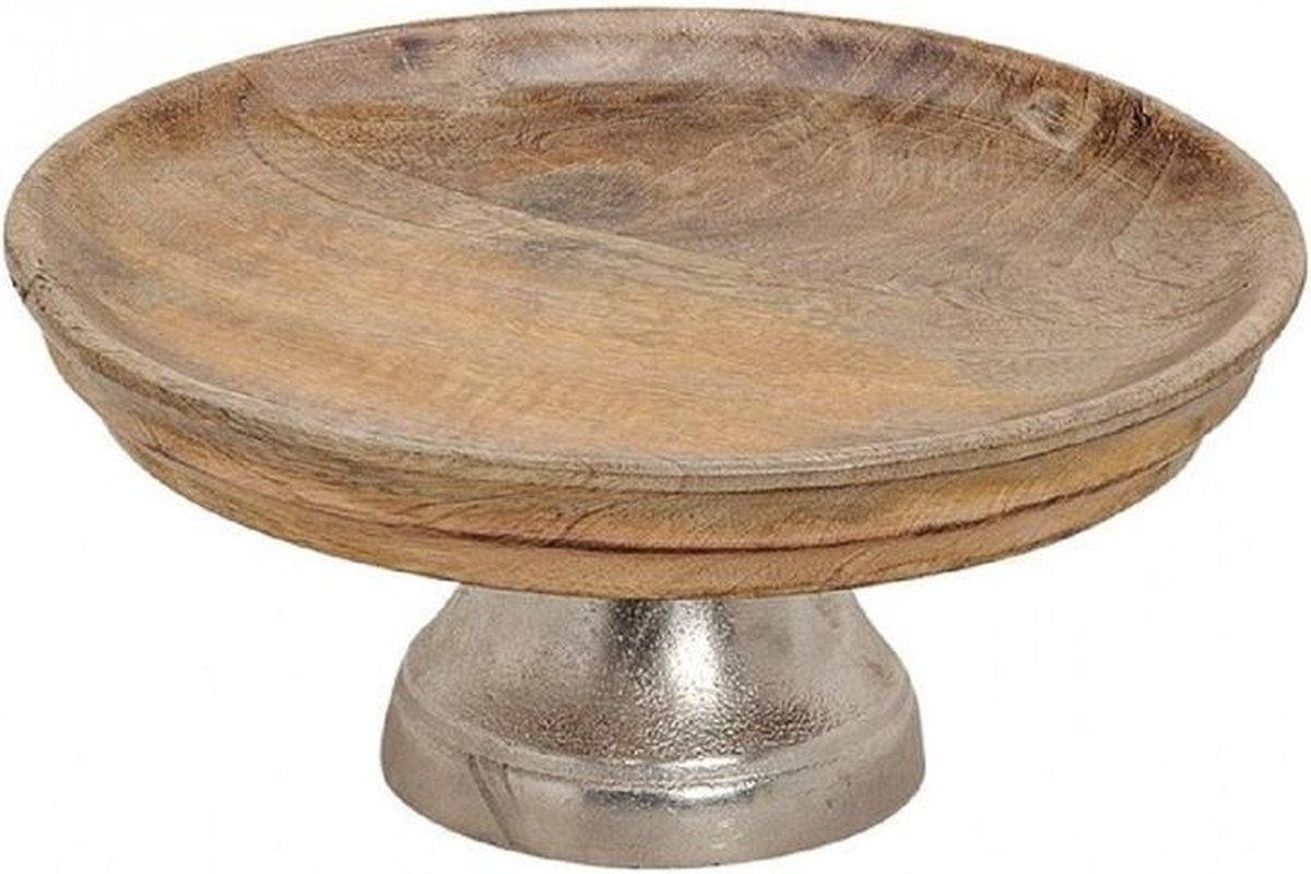 Houten decoratie/serveer schaal op standaard 25 cm - Fruitschaal - Woondecoratie