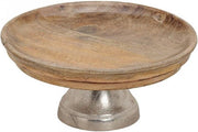 Houten decoratie/serveer schaal op standaard 25 cm - Fruitschaal - Woondecoratie