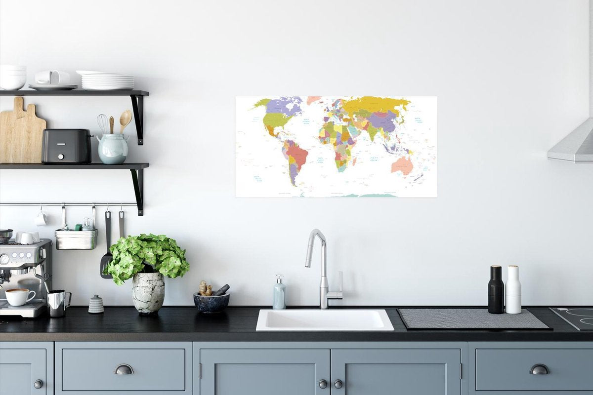 Muurdecoratie - Wereldkaart - Pastel - Kleuren - 80x40 cm - Poster