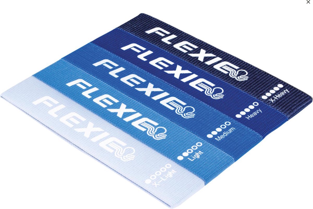FLEXIE B-BANDS® - Weerstandsbanden - Stof - Katoen - Resistance Bands Set - Fitness Elastiek - Crossfit - Inclusief GRATIS Draagtas - Set van 5 - Blauw