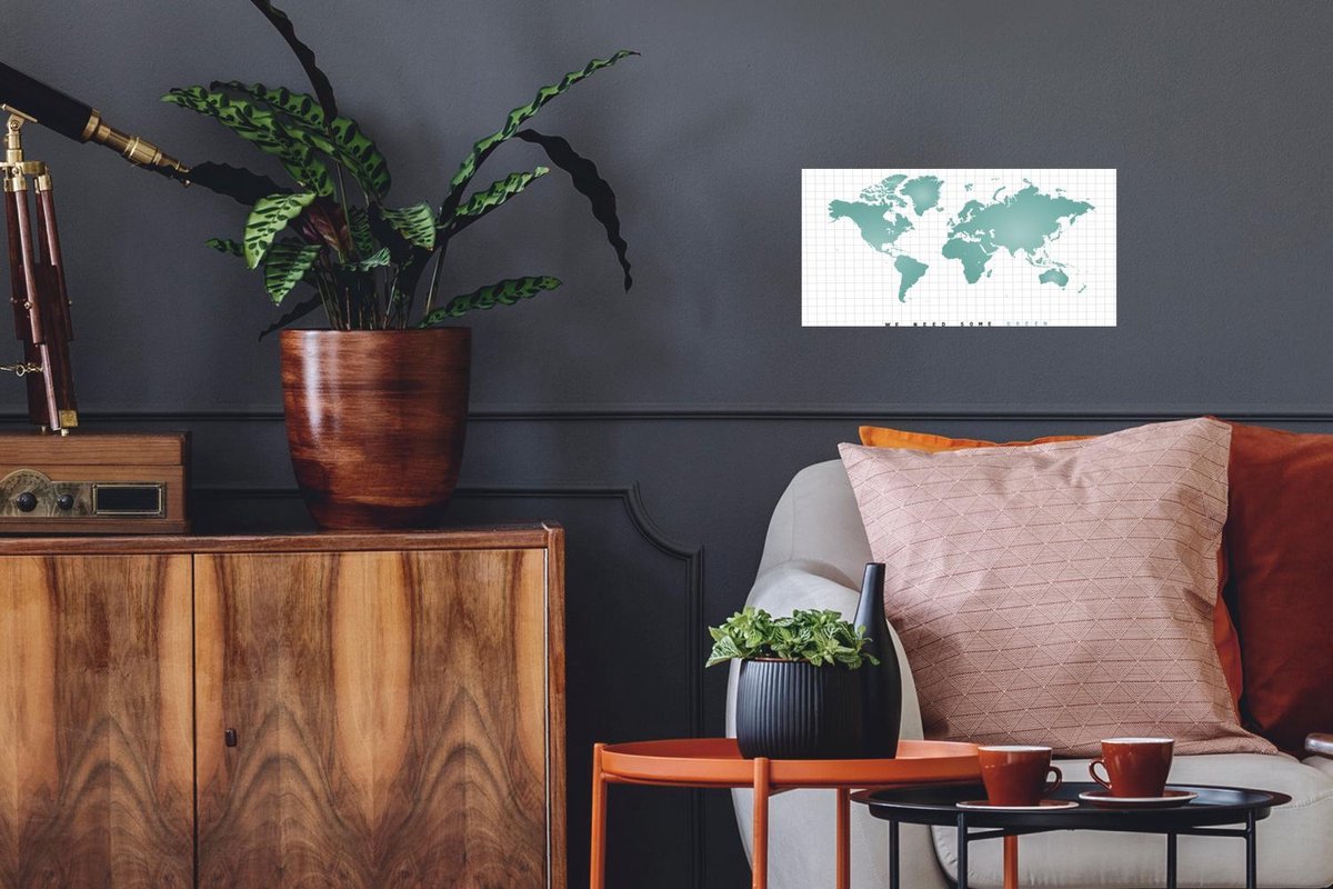 Wereldkaart Muur - Wereldkaart - Mintgroen - Modern - 40x20 cm - Poster