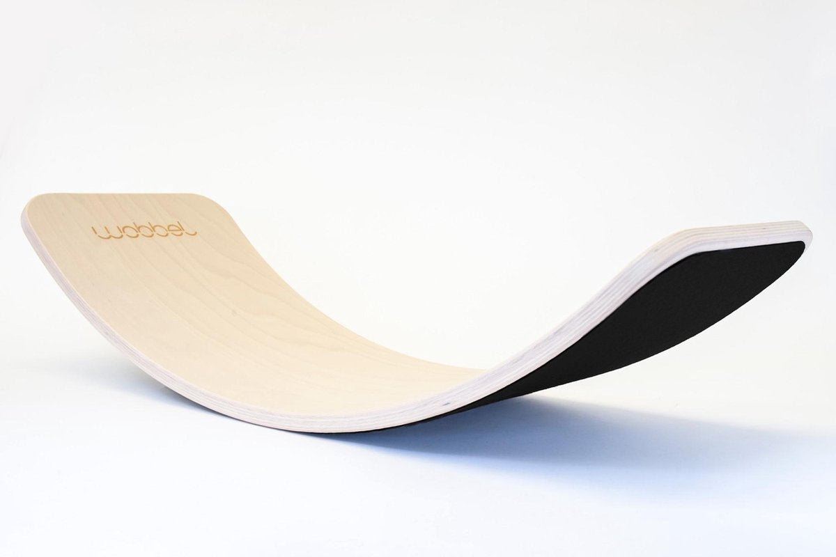 Wobbel Original Zwart - Linnen / whitewash houten balance board van 90 cm met zwart wolvilt
