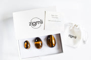 Ziamli Yoni eggs (Yoni eiren) - Set van 3 - Yoni egg (Yoni ei) - 100% Tigeroog (Tiger eye) - Drilled - Certified