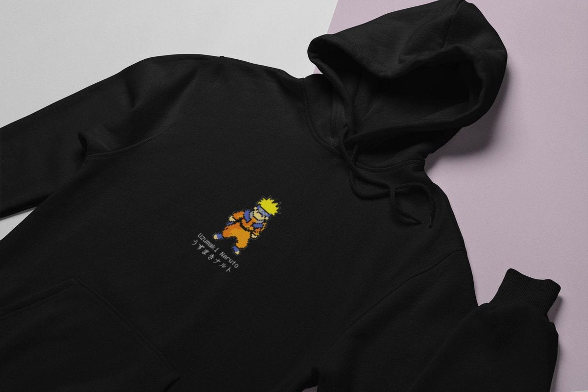 Uzumaki Naruto Pixel Anime Manga HOODIE - Maat S - Merch Merchandise Ninja Boruto