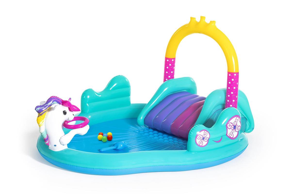 Kinderzwembad - Speelbad - Sprookjeszwembad - DE MAGISCHE EENHOORN KOETS - Waterpark - Bestway - Met Watersproeier - 2.74m x 1.98m x 1.37m