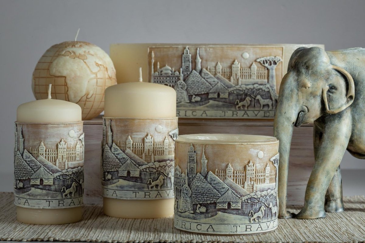 Ovaal grijs Africa travel ovale wax windlicht 95/125/270 (incl. 2 stuks 3 uurs theelichten)