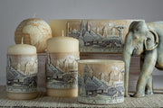 Ovaal grijs Africa travel ovale wax windlicht 95/125/270 (incl. 2 stuks 3 uurs theelichten)