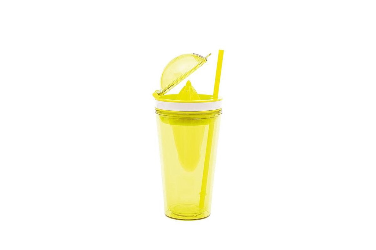 Zak!Designs On The Go Citruspers Drinkbeker - Dubbelwandig - Incl. Rietje - SAN - 500ml - Geel