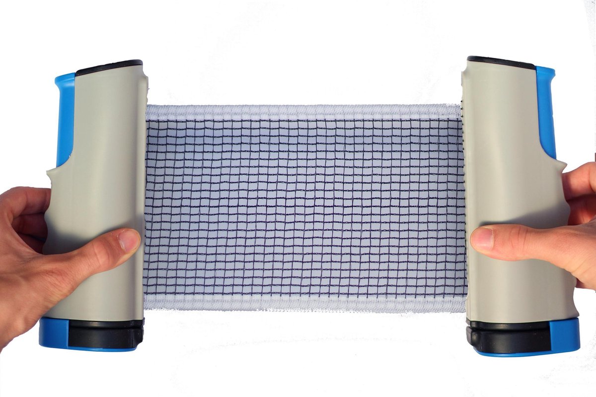 Uitschuifbare Tafteltennisnet van Colourfam® - Pocket Tafeltennis Net - Blauw / Grijs - Draagbaar Ping Pong Net - Uitschuifbaar op Tafel